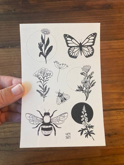 Wildflower Temporary Tattoo Sheet