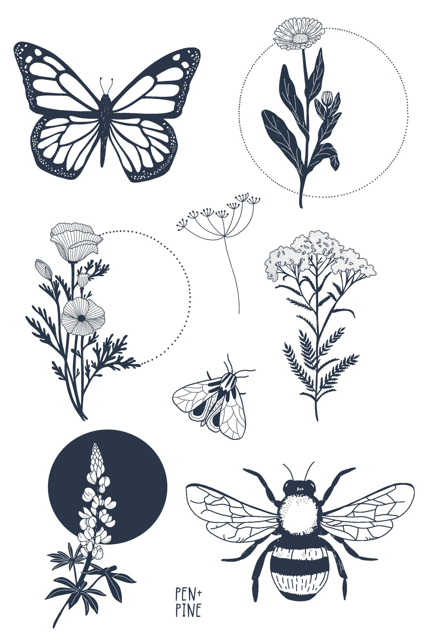 Wildflower Temporary Tattoo Sheet