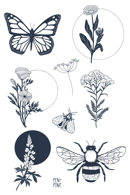 Wildflower Temporary Tattoo Sheet